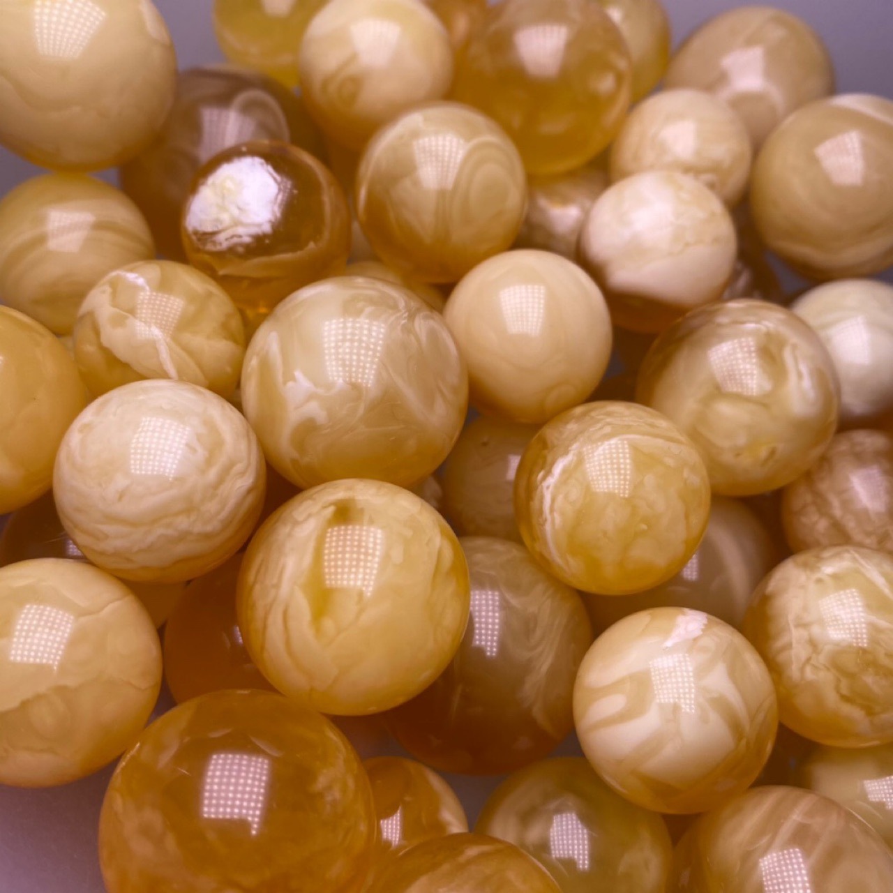 纯天然蜜蜡 俄料白花蜡 圆珠 蜡质浓郁 纹理清晰 尺寸18-29