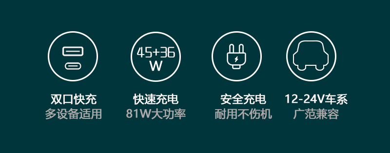 新款车载充电器81w超级快充大功率闪充汽车点烟器充电头跨境批发