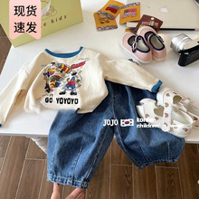 韩国童装女童秋装卡通上衣2023新款时尚洋气中小童圆领长袖打底衫