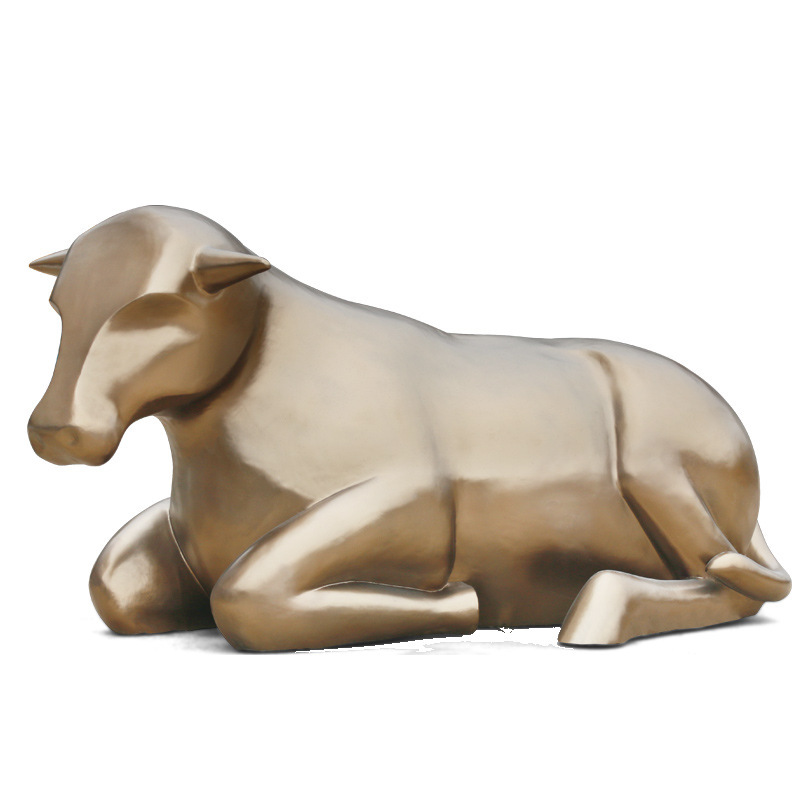 仿铜卧牛摆件抽象水牛玻璃钢雕塑户外售楼处农场度假村景区装饰品