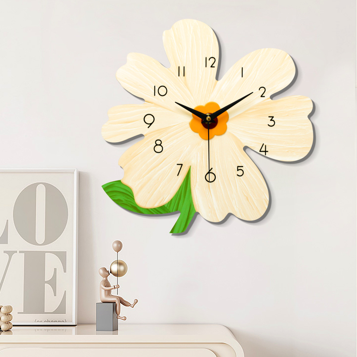 1 Piece Modern Simple Floral Wall Clock Decoration Noiseless Clock for Bedroom Living Room Dining Room Children's Room