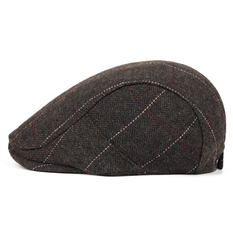 2022 Autumn and Winter Hat Men's Middle-Aged and Elderly Duck Tongue Advance Hats British Style Classic Plaid Woolen Beret