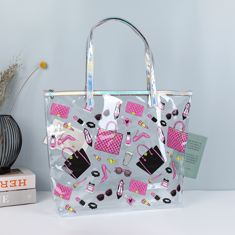 Trendy Sequined PVC Printed Handbag Street Cool Shopping Tote Bag Reflective Zipper Square Bag Gift Bag