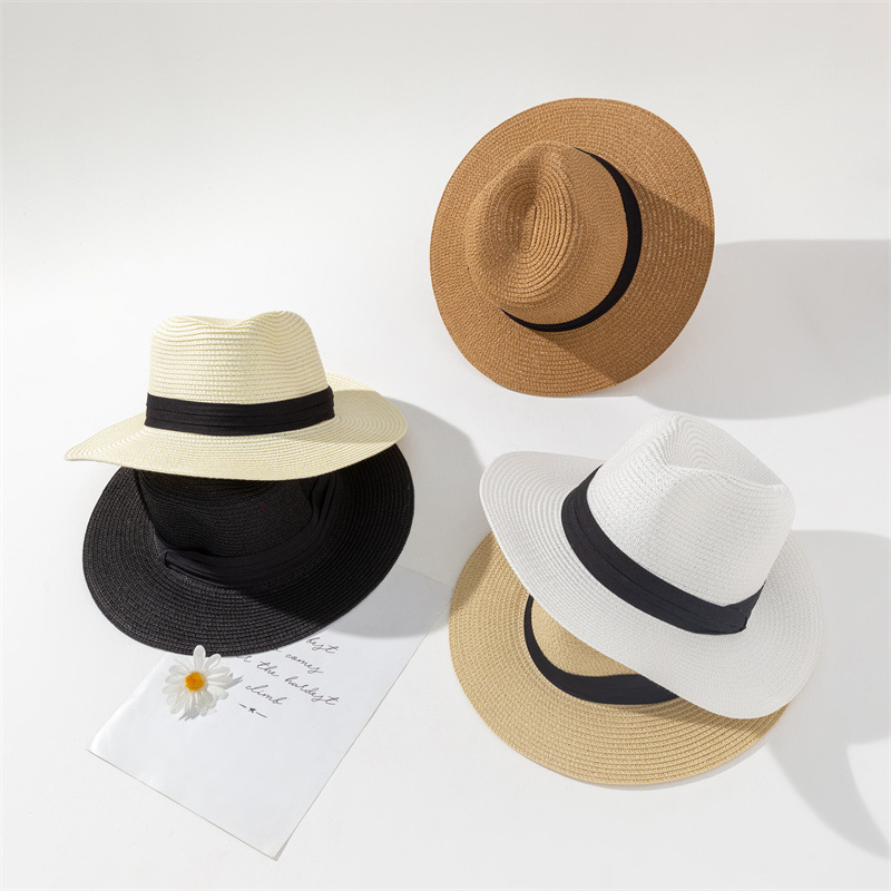 New Internet Celebrity Straw Hat Women's Summer Wide Brim Sun Protection Big Head British Style Top Hat Seaside Sunhat Men's Straw Hat