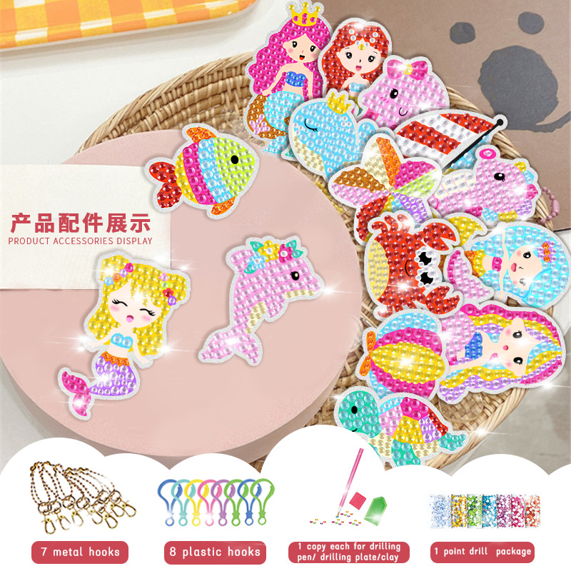 Manufacturers Customize Cross-Border Amazon Children's DIY Diamond Painting Acrylic Keychain Unicorn Mermaid Pendant