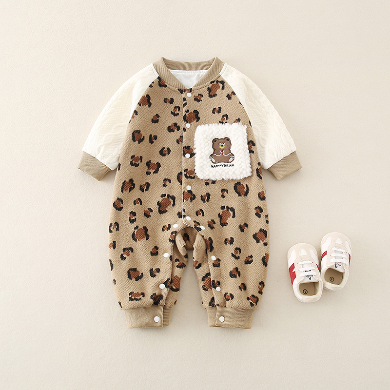 婴儿秋装新款婴儿连体衣卡通宝宝衣服春秋新生儿a类服装豹纹爬服