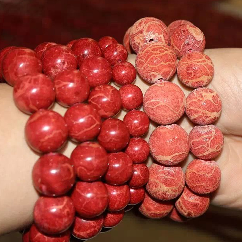 印尼红色珠母贝手串 原始素面珊瑚贝 民族风珊瑚服饰配搭收藏手串