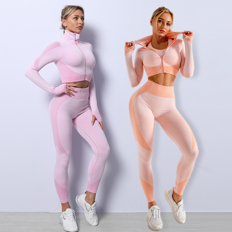 European and American Autumn and Winter Seamless Yoga Suit Long-Sleeved Workout Clothes Shockproof Yoga Exercise Vest Lulu Yoga Pants Women