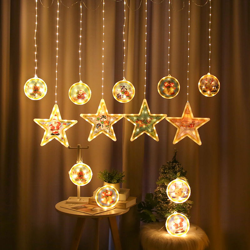 led彩灯圣诞灯饰 星星装饰灯圣诞老人吸盘灯麋鹿照片挂件造型灯