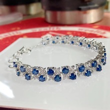 韩版水晶天然蓝宝石手链镶嵌s925银镶钻手环手饰气质女款