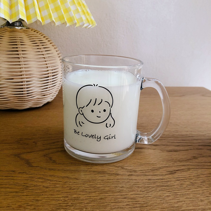 INS Style Japan and South Korea Cute Milk Cup Student Bedroom Water Cup Glass Simple Glass Mug Handle Couple's Cups