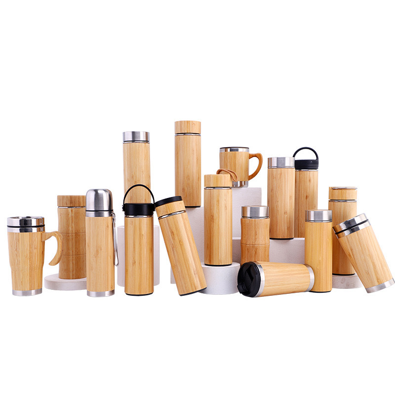 Cross-Border Bamboo Cup 304 Stainless Steel Vacuum Thermos Cup Bamboo Tray Car Portable Bamboo Cup with Logo