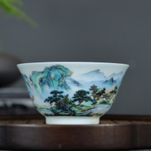 茶具主人杯景德镇釉上珐琅彩复古山水压手杯品茗杯功夫茶单杯瓷器