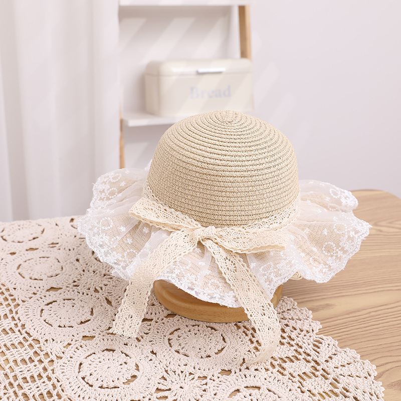 Popular Lace Hat Summer Sun-Shade Fisherman Hat Straw Hat Bag Set Children Princess Hat Girls Beach Straw Hat