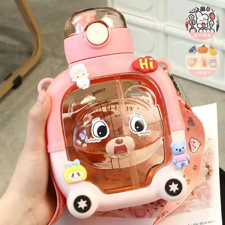 H182 Water Cup Summer Drop-Proof and Portable Cup with Straw Girls Good-looking Crossbody Water Cup Magic Bear Square Water Cup