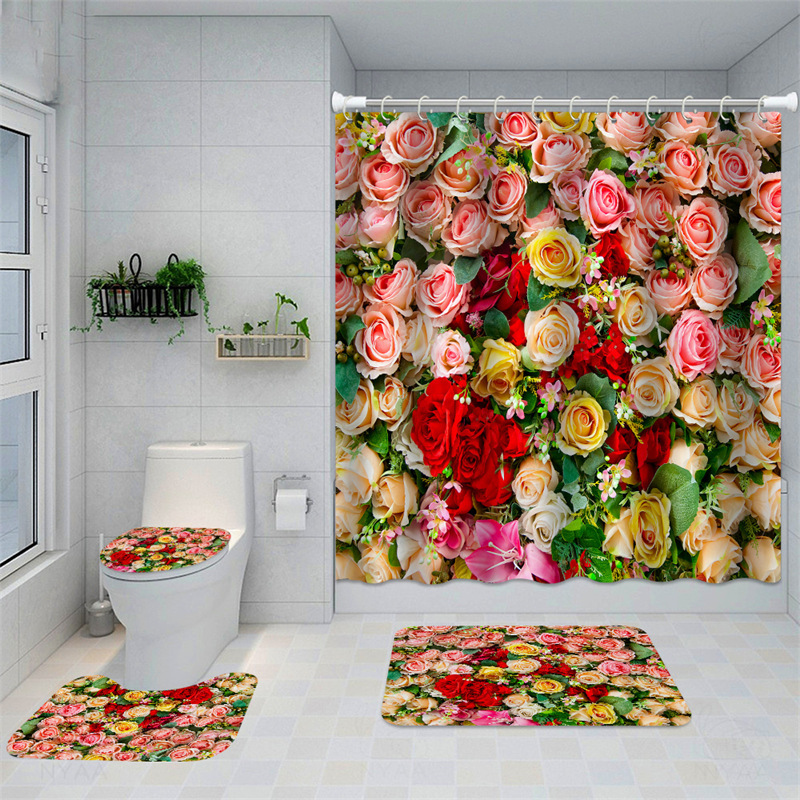Come * Picture * Customized * Flower Toilet Mat Three-Piece Amazon Cross-Border Floor Mat Bathroom Door Mat Bathroom U-Shaped Mat