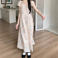 MENGXIANG ▏莫奈的后花园 刺绣印花圆领甜美显瘦短袖连衣裙夏装