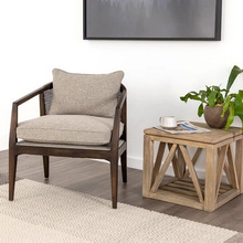 复古实木沙发椅现代简约单人休闲椅新中式胡桃原木色禅意洽谈椅子