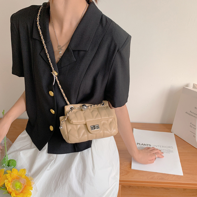 Classic Style Embroidery Thread Diamond Check Bag Female 2021 New Summer Korean Weaving Chain Shoulder Bag Fashion Messenger Bag