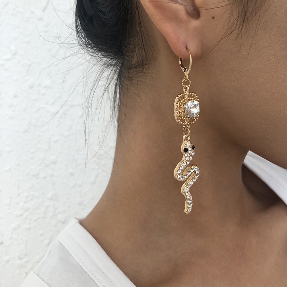 e9796欧美跨境时尚饰品 简约冷淡风蛇形耳环趣味仿钻几何个性耳坠