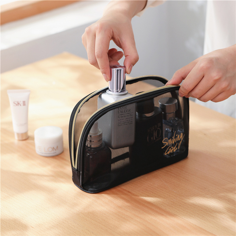 New Mesh Pack Travel Portable Cosmetics Buggy Bag Black Mesh Cosmetic Bag Five-Piece Mesh Personal Hygiene Bag