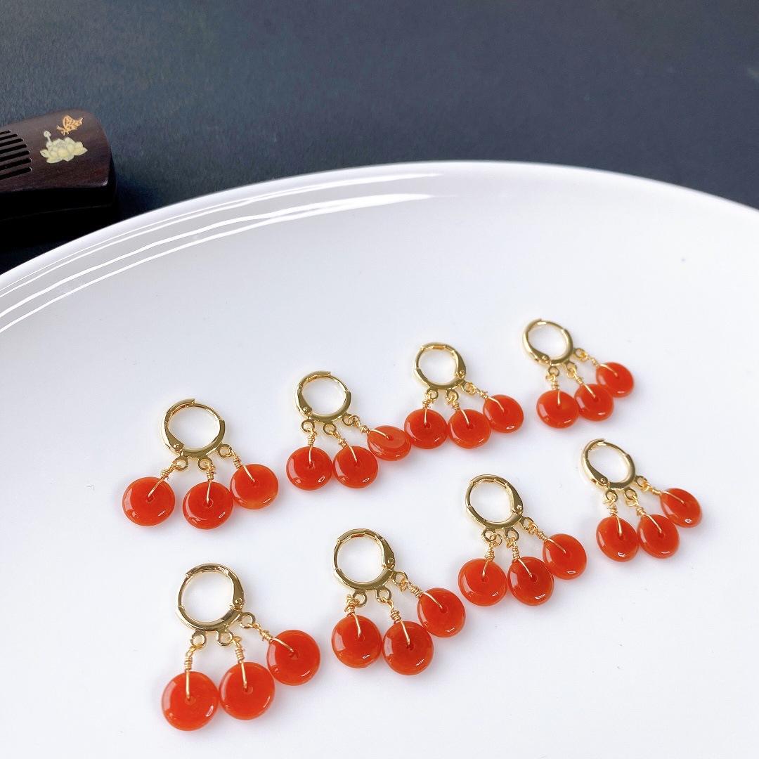 天然缅甸a货翡翠红翡耳坠14k包金耳勾起光起胶耳环直播供货