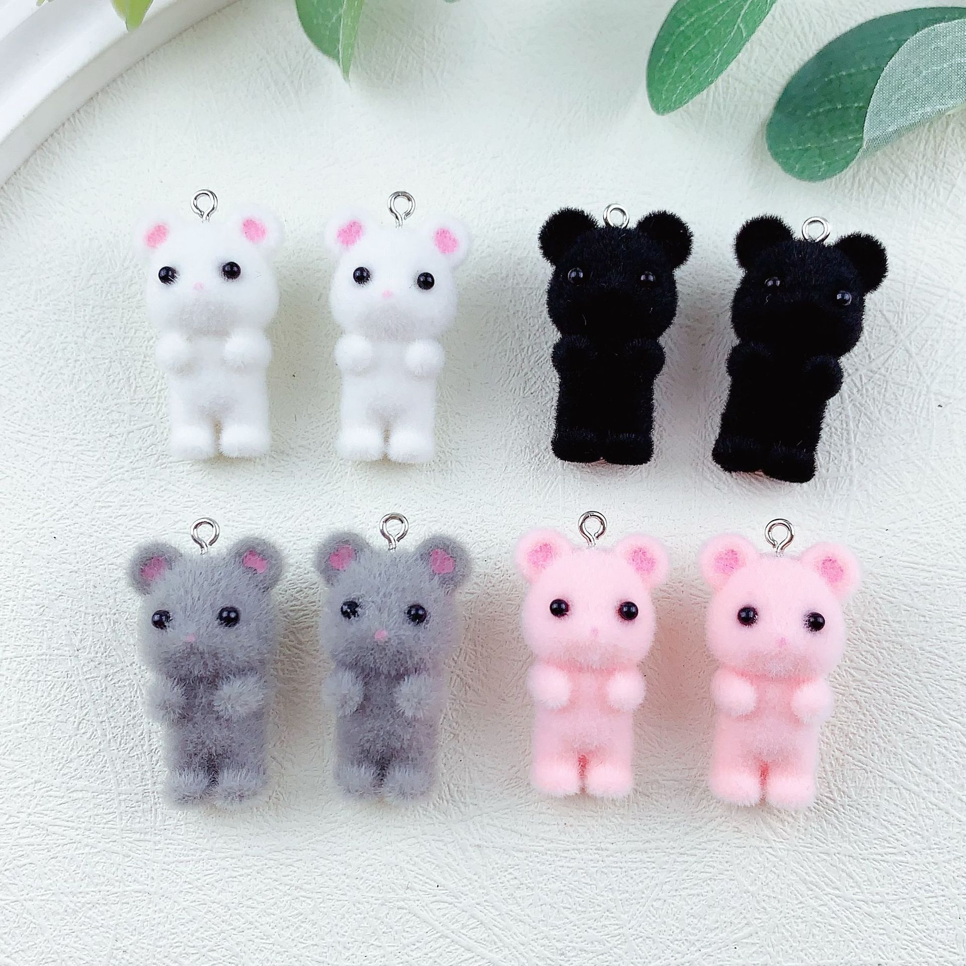 新品 树脂卡通立体植绒老鼠吊坠 DIY饰品挂件材料配件