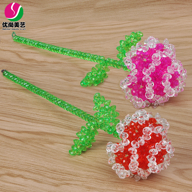 手工串珠三层玫瑰花diy材料包编织制作仿水晶摆件珠子情人节礼物