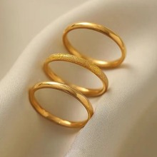 韩版三生三世磨砂戒指女时尚个性ins潮钛钢18k金小素圈食指环尾戒