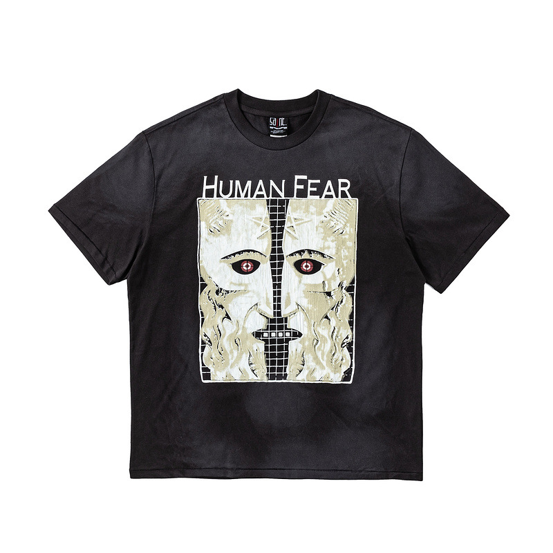 saint michael cho白鬼裂纹印花圆领休闲短袖vintage复古美式t恤