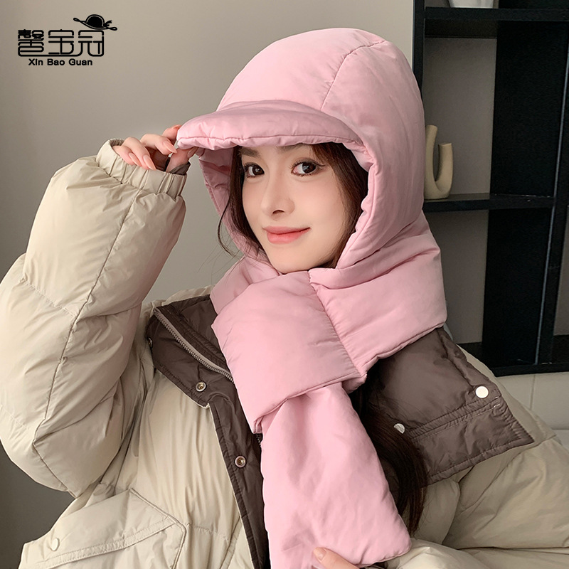 winter windproof earflaps sleeve cap outdoor all-matching fashion hat scarf integrated cycling skiing women‘s warm hat