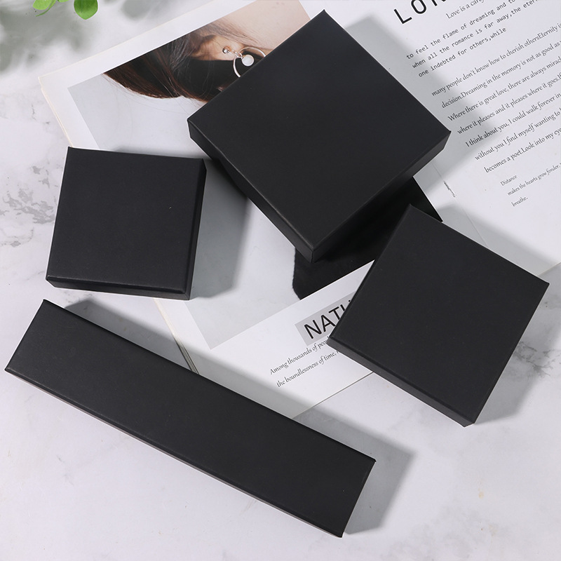 Black Multifunctional Necklace Jewelry Box Kraft Paper Gift Box Ring Box Necklace Watch Box Factory Direct Sales Wholesale