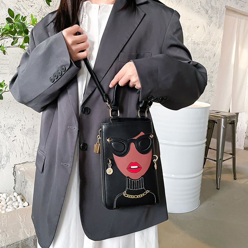 2022 New European and American Fashion Creative Spoof Fun Beauty Expression Rivet Sunglasses Contrast Color Female Fashion Pu Messenger Bag