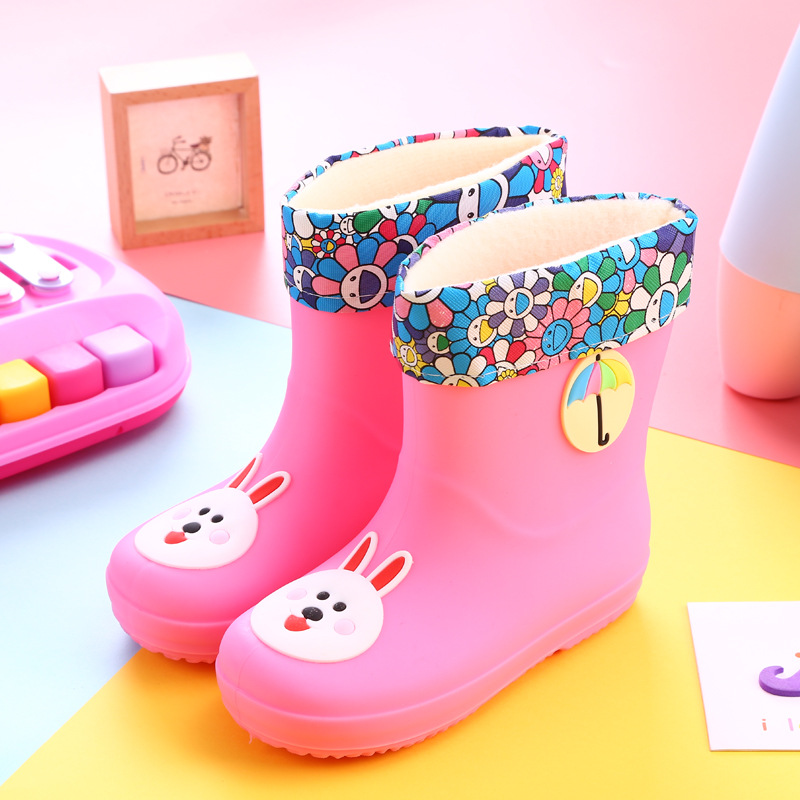 New Fashion Cartoon Cute Outdoor Children's Rain Boots Four Seasons Waterproof Velvet Warm Children's Rain Shoes Wholesale