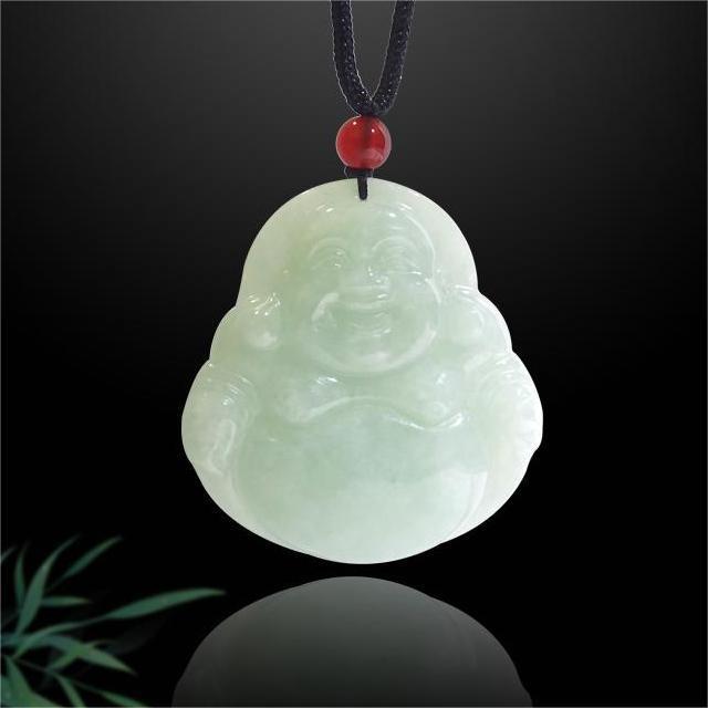天然翡翠弥勒佛吊坠镶红玛瑙珠大肚笑佛项链温润色泽饱满玉石项链