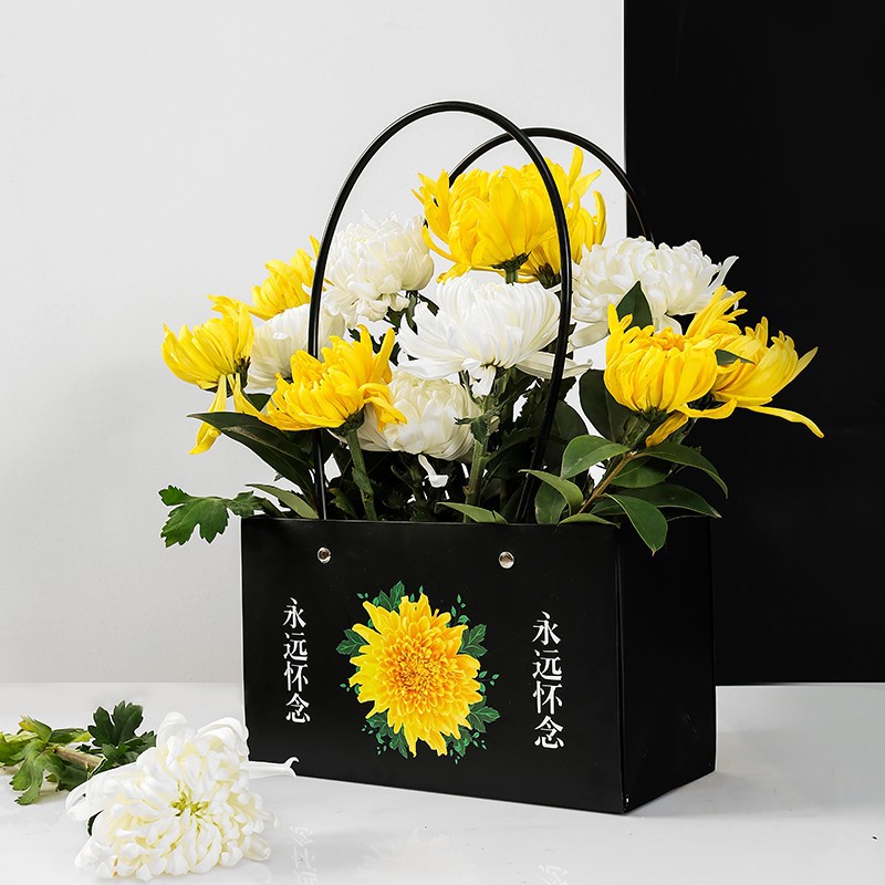 10个清明节长方形祭奠手提袋永远怀念鲜花包装盒扫墓祭祀花束插花