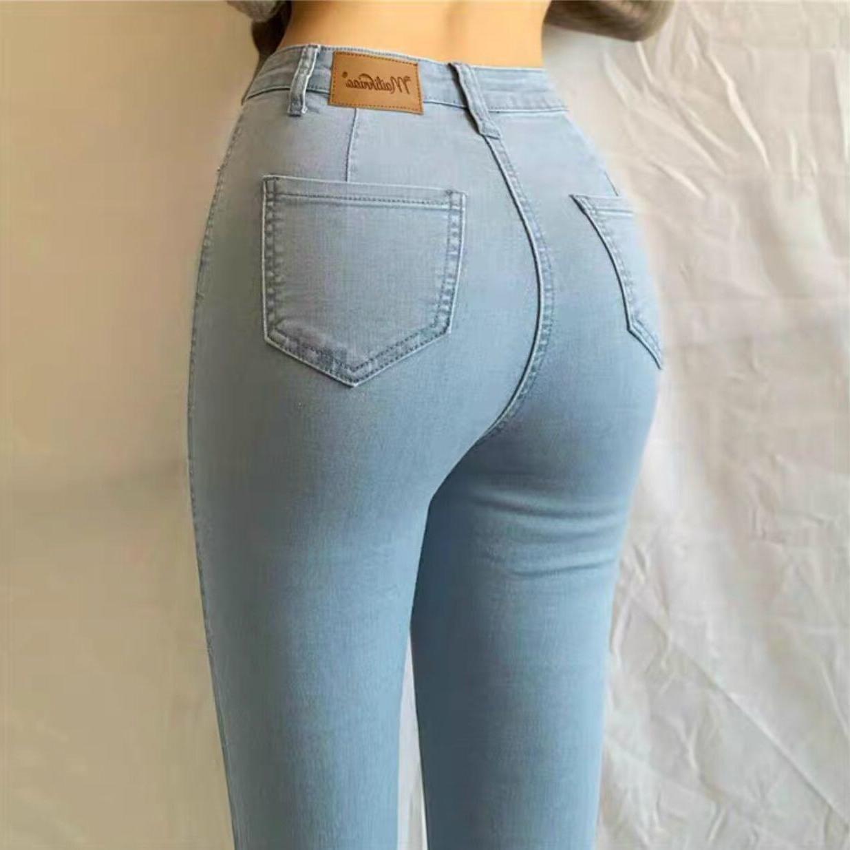 蜜桃臀高腰提臀牛仔裤女秋弹力显瘦性感包臀紧身九分小脚铅笔裤潮