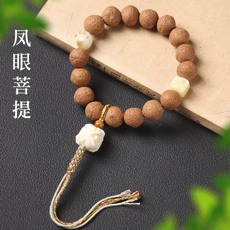 原创国潮凤眼菩提diy象牙果瑞兽醒狮古风手持文玩佛珠手持厂批发