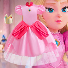 儿童Peach桃子公主超级玛丽马里奥游戏服圣诞粉色碧琪公主裙