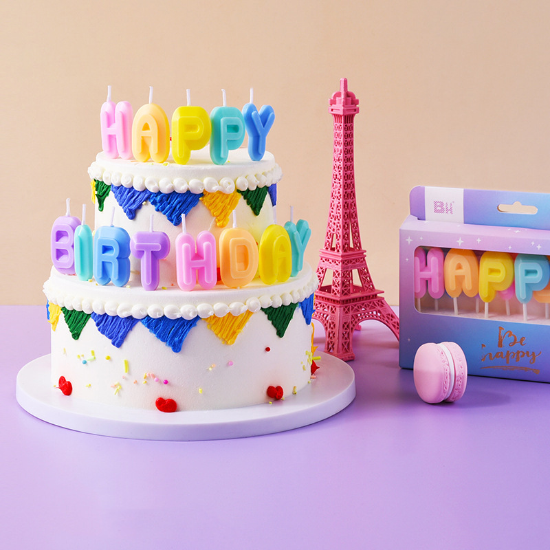 Birthday Party Macaron Color English Letter Happy Birthday Candle Romantic Color Party Decoration