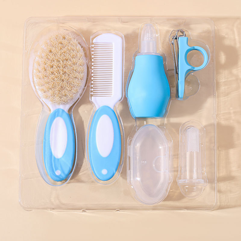 New Baby Care Set Baby Wool Comb Brush Finger Toothbrush Nasal Suction Device Nail Clippers Gift Set