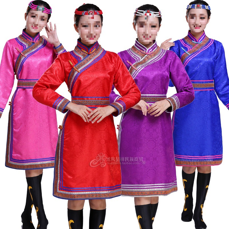 女士蒙古袍日常生活装蒙古族舞蹈演出服装女成人蒙餐服务员工作服