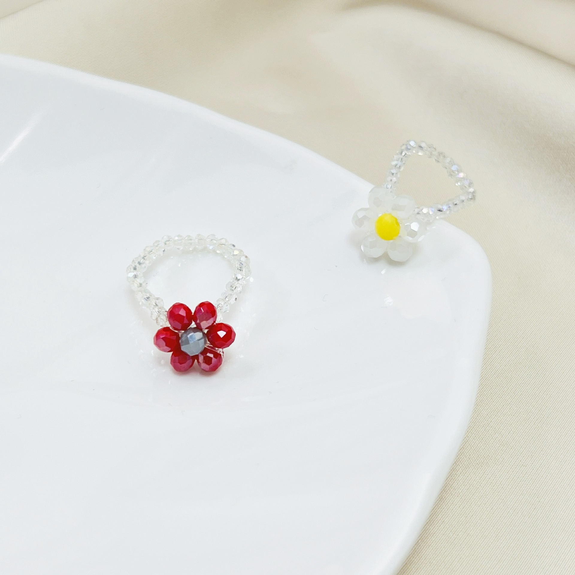 小清新圆形彩色串珠戒指甜美花朵编织ins风指环2024春夏新品手饰