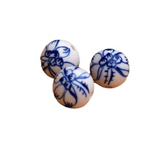 陶瓷珠子手链耳环中国结圆珠手绘diy饰品配件材料青花瓷散珠荷花