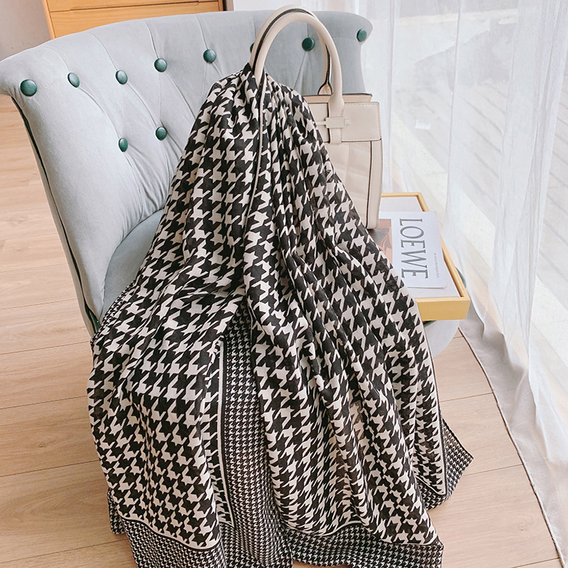 2023 Korean Style Cotton and Linen Women‘s Scarf Long Houndstooth Scarf Air-Conditioned Room Warm Outdoor Scarf Shawl in Stock