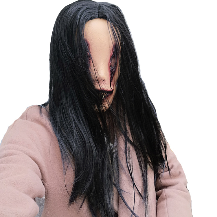 鬼节恐怖面具万圣节舞会乳胶女鬼面具搞怪长发惊悚面具厂家批发