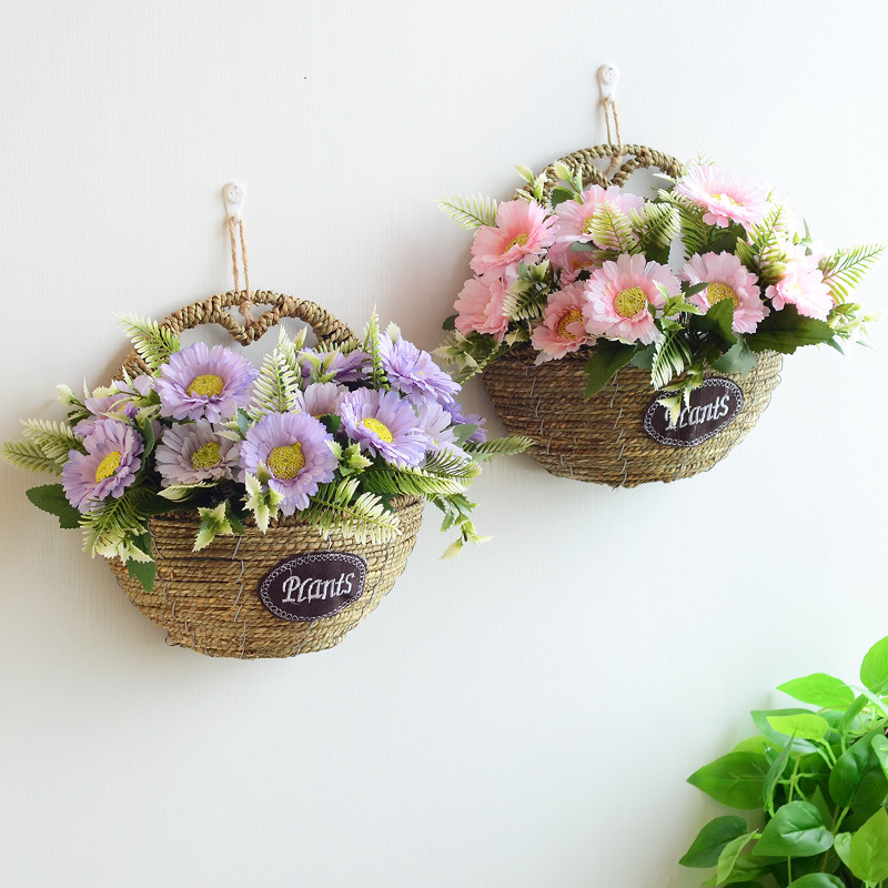 挂篮花盆装饰吊篮挂墙花篮壁挂花篮编织篮子墙上藤编花盆插花花篮