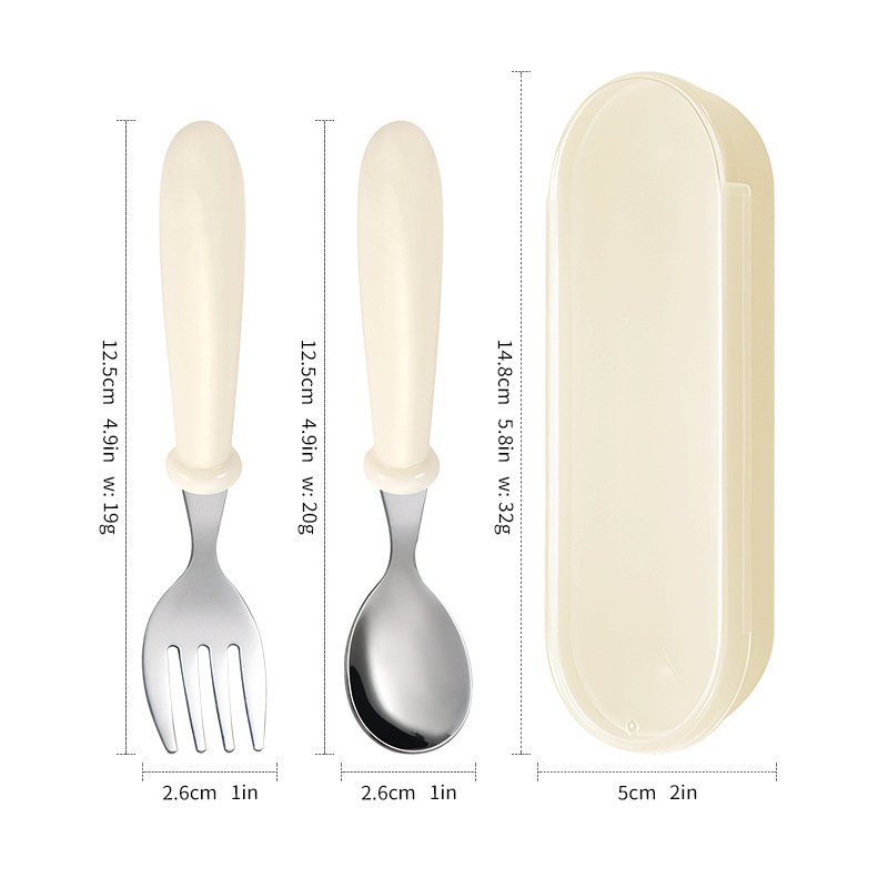 Factory Direct 304 Stainless Steel Children's Spoon Fork Cartoon Creative Baby Food Supplement Feeding Spoon Fork Portable Suit