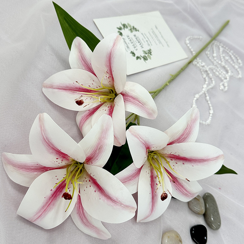 3d Artificial Flower Three-Head Lily Indoor Desktop Bedroom Showcase Decorative Fake Flower Spring Diy Home Flower Arrangement Ornaments