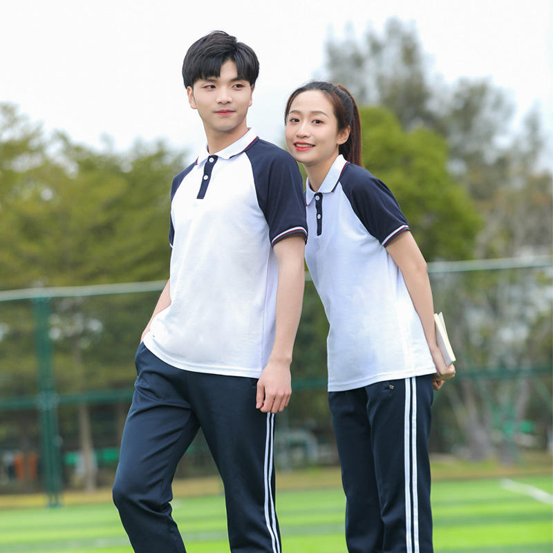 夏季款中小学生校服舒适套装翻领短袖男女初高中生班服运动风两件